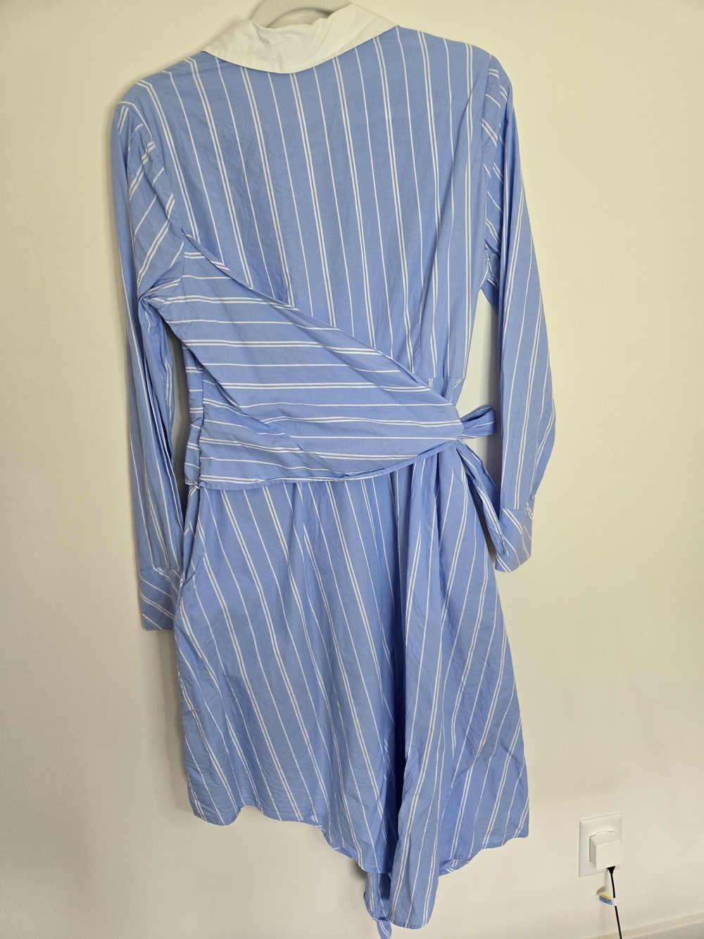 Jonathan Simkhai Blue and White Striped Tie-Waist Shirt Dress Asymeyrical M - Picture 3 of 8